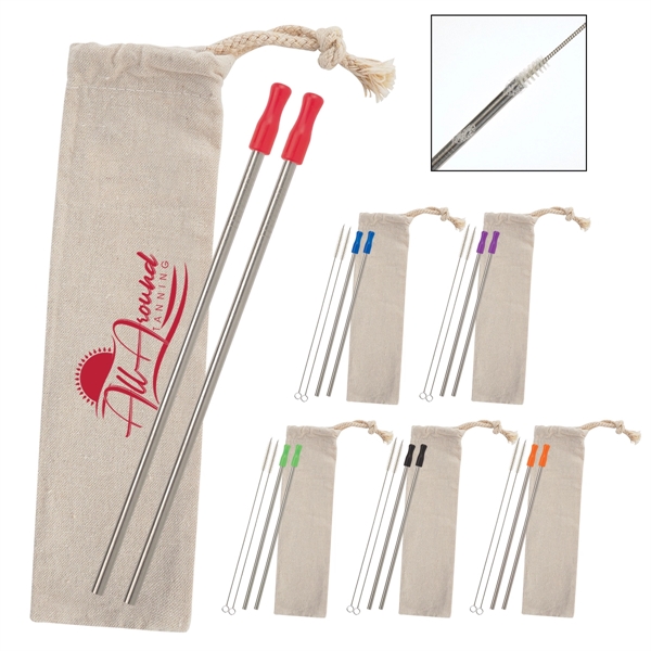 2-pack reusable stainless straw kit with cotton pouch for reducing impact... from ASI 61125 Hit Promotional Products / Hit®