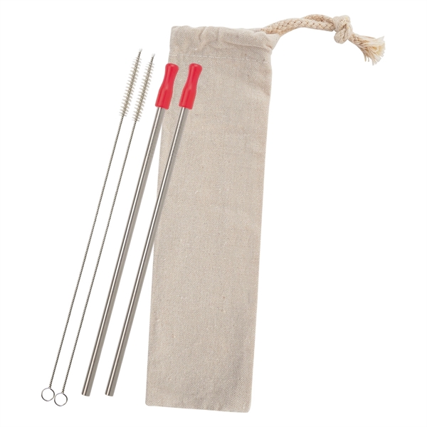 2-pack reusable stainless straw kit with cotton pouch for reducing impact... from ASI 61125 Hit Promotional Products / Hit®