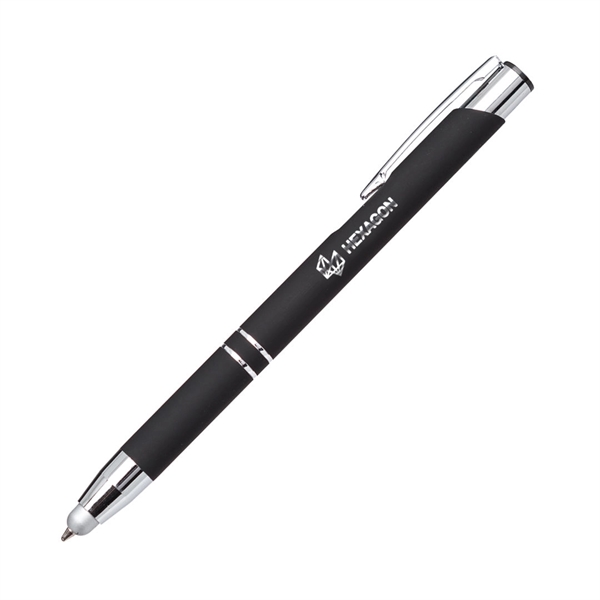 Contemporary metal clicker pen with sleek rubberized grip and barrel in... from ASI 84592 St Regis Group