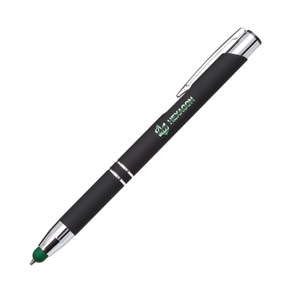 Contemporary metal clicker pen with sleek rubberized grip and barrel in... from ASI 84592 St Regis Group
