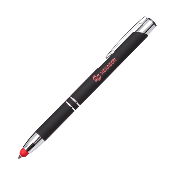 Contemporary metal clicker pen with sleek rubberized grip and barrel in... from ASI 84592 St Regis Group