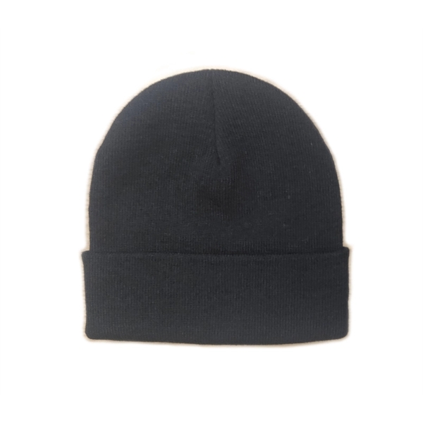 Solid color knitted acrylic beanie unisex cuff with Woven label with... from ASI 37218 Athena Promo (tm)