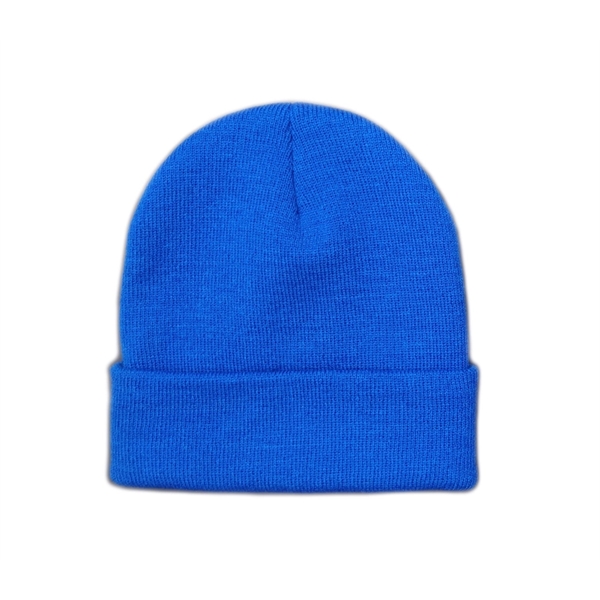 Solid color knitted acrylic beanie unisex cuff with Woven label with... from ASI 37218 Athena Promo (tm)