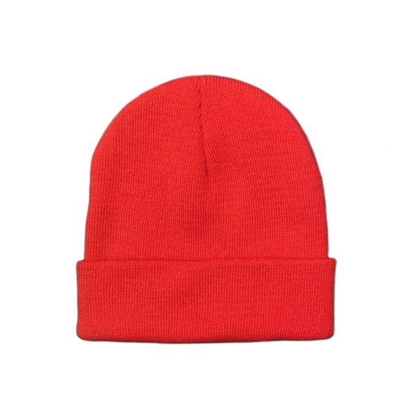 Solid color knitted acrylic beanie unisex cuff with Woven label with... from ASI 37218 Athena Promo (tm)