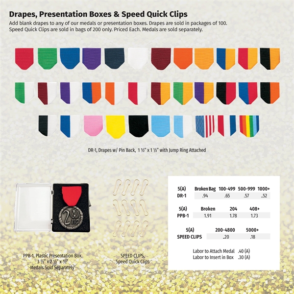 Ribbon drape with pin back and jump ring attached, 1 1/2"... from ASI 56100 Gemini Ind Inc / F & H Ribbon