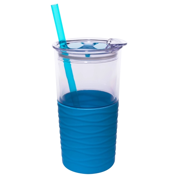 Tumbler with color silicone sleeve, straw and slider lid.... from ASI 99030 Zipline