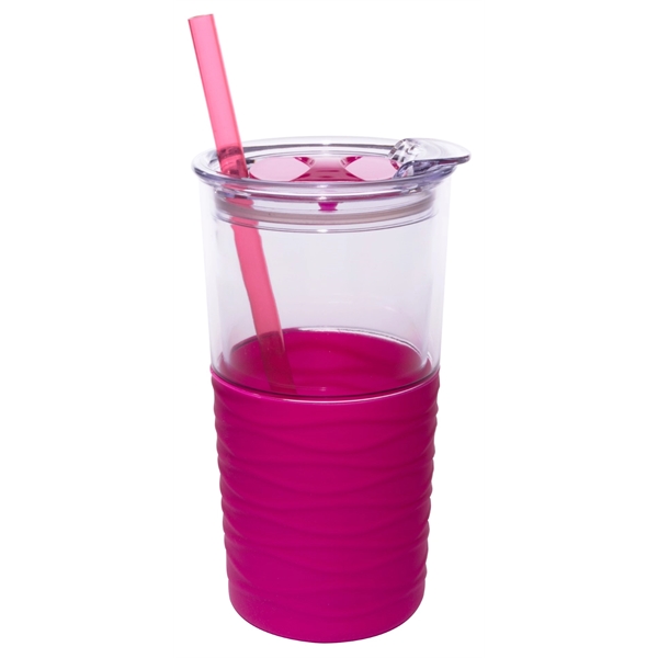 Tumbler with color silicone sleeve, straw and slider lid.... from ASI 99030 Zipline