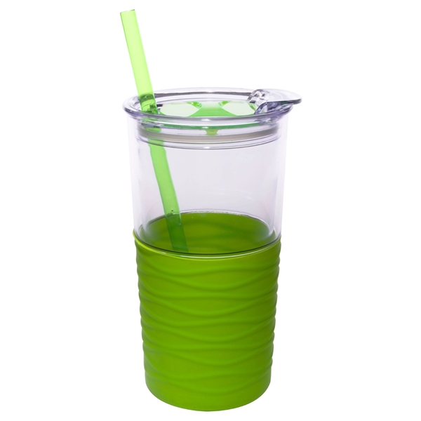 Tumbler with color silicone sleeve, straw and slider lid.... from ASI 99030 Zipline