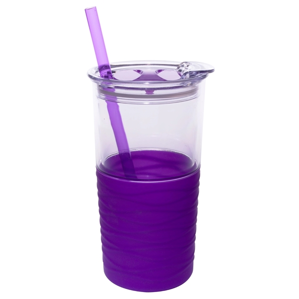Tumbler with color silicone sleeve, straw and slider lid.... from ASI 99030 Zipline