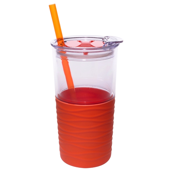 Tumbler with color silicone sleeve, straw and slider lid.... from ASI 99030 Zipline