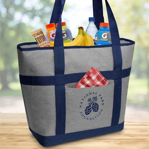 Large cooler tote. Hot/cold lining with zipper closure. Open front pocket.... from ASI 30112 ACE Products / Ace Line