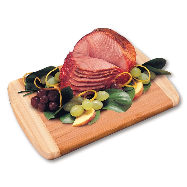 Honey cured spiral-sliced boneless ham with bamboo cutting board.... from ASI 68680 Maple Ridge Farms Inc