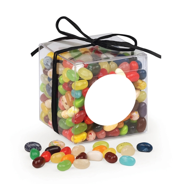 Clear acetate cube filled with jelly bellyAA® jelly beans.... from ASI 68680 Maple Ridge Farms Inc