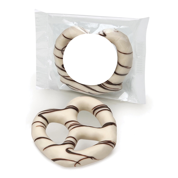 Individually labeled white chocolate covered jumbo pretzel.... from ASI 68680 Maple Ridge Farms Inc