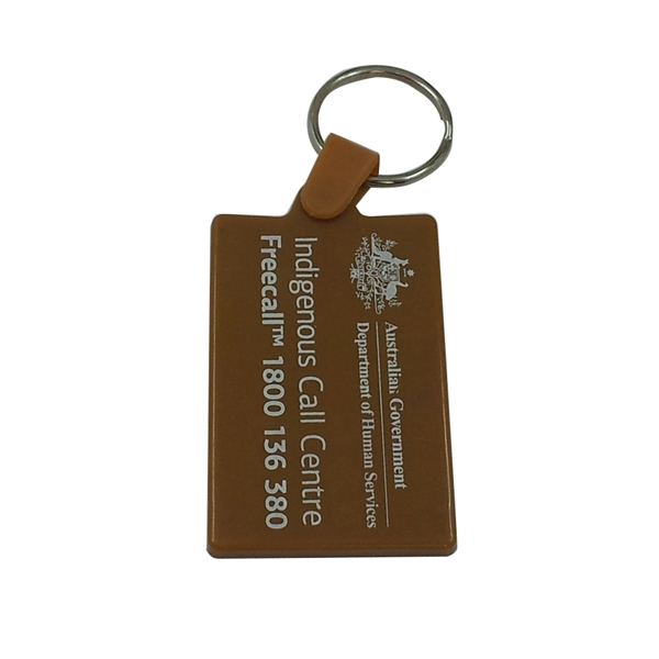 Rectangular-shaped soft PVC keychain with split keyring plus 1c1p silkscreen imprint... from ASI 37218 Athena Promo (tm)