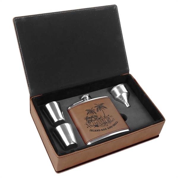 Gift box set with 6 oz. leatherette stainless steel flask, 2... from ASI 99030 Zipline / Zipline®