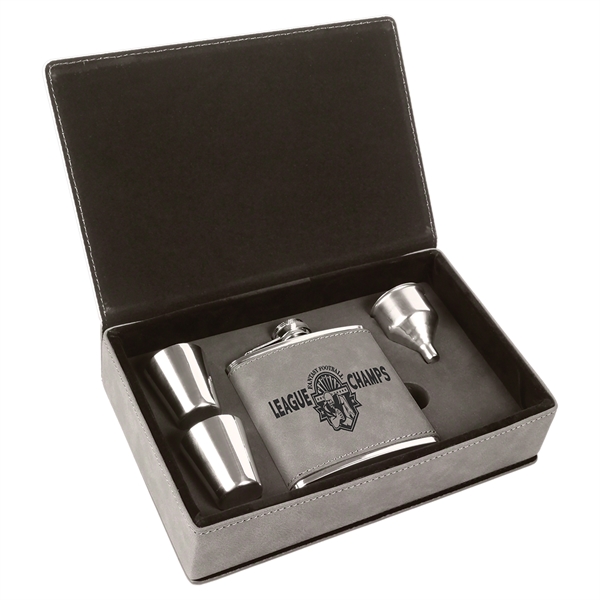 Gift box set with 6 oz. leatherette stainless steel flask, 2... from ASI 99030 Zipline / Zipline®