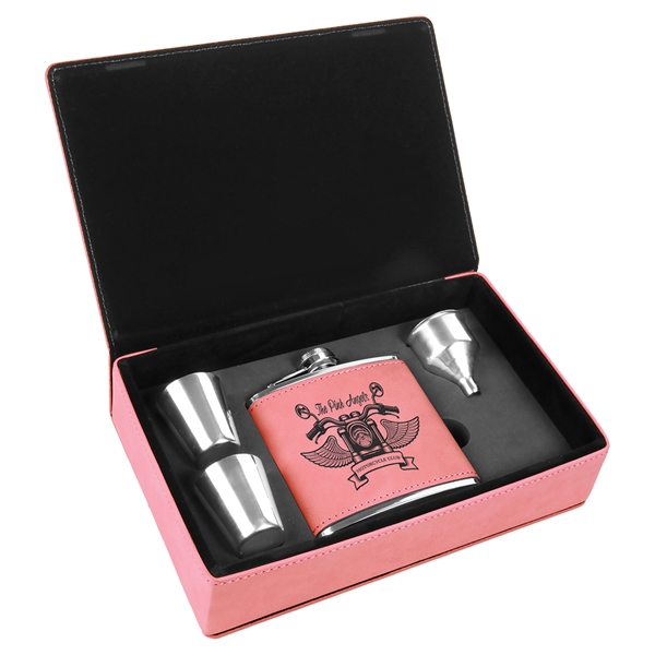 Gift box set with 6 oz. leatherette stainless steel flask, 2... from ASI 99030 Zipline / Zipline®