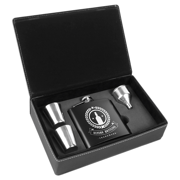 Gift box set with 6 oz. leatherette stainless steel flask, 2... from ASI 99030 Zipline / Zipline®