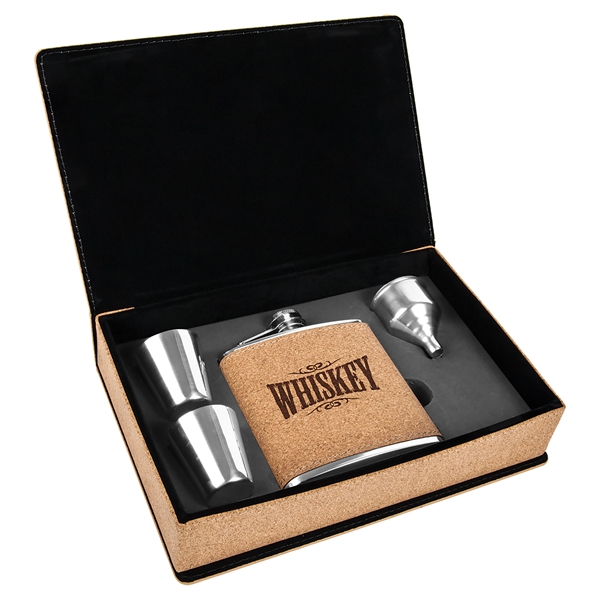 Gift box set with 6 oz. leatherette stainless steel flask, 2... from ASI 99030 Zipline / Zipline®
