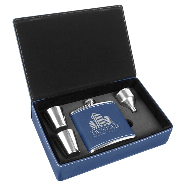 Gift box set with 6 oz. leatherette stainless steel flask, 2... from ASI 99030 Zipline / Zipline®