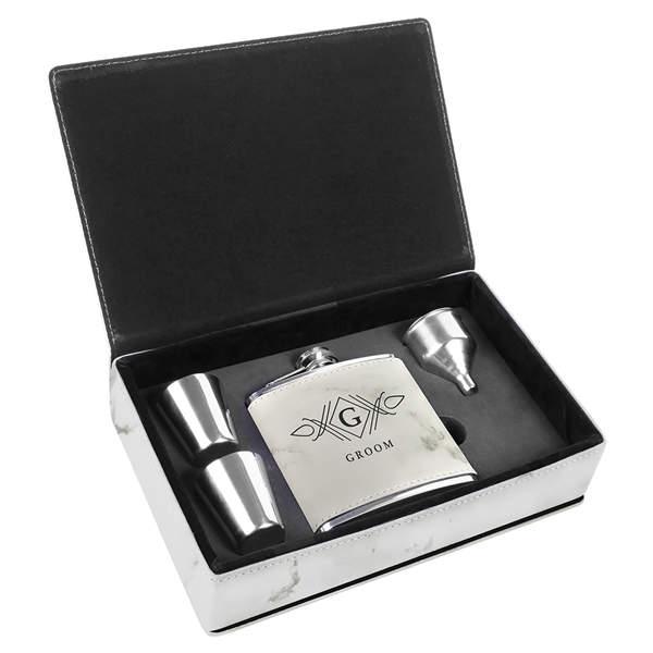 Gift box set with 6 oz. leatherette stainless steel flask, 2... from ASI 99030 Zipline / Zipline®