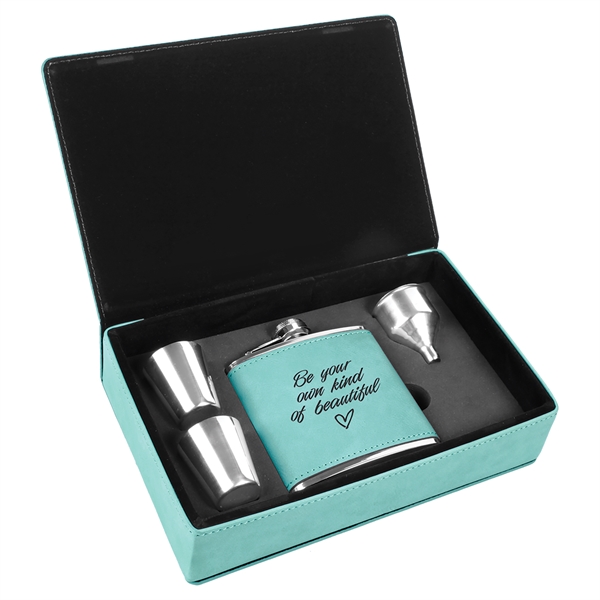 Gift box set with 6 oz. leatherette stainless steel flask, 2... from ASI 99030 Zipline / Zipline®