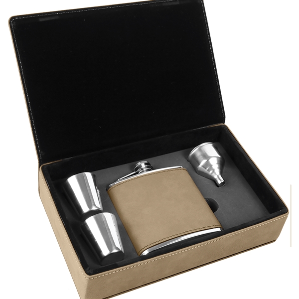 Gift box set with 6 oz. leatherette stainless steel flask, 2... from ASI 99030 Zipline / Zipline®