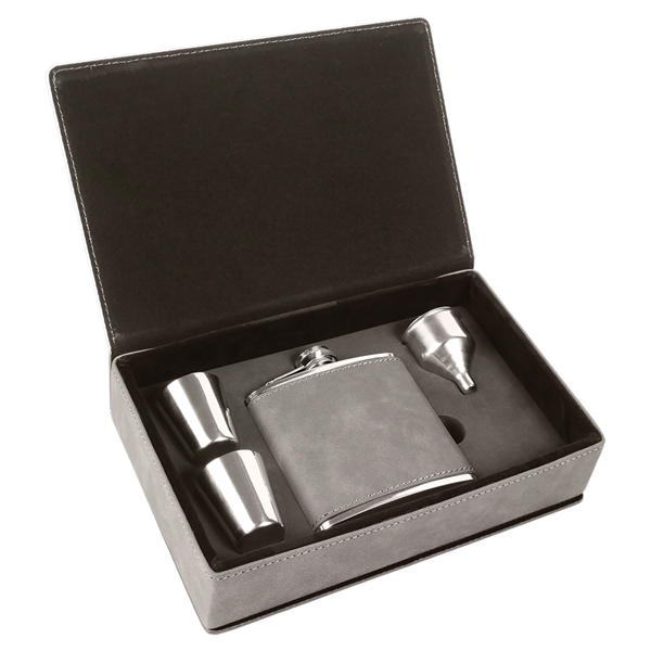 Gift box set with 6 oz. leatherette stainless steel flask, 2... from ASI 99030 Zipline / Zipline®