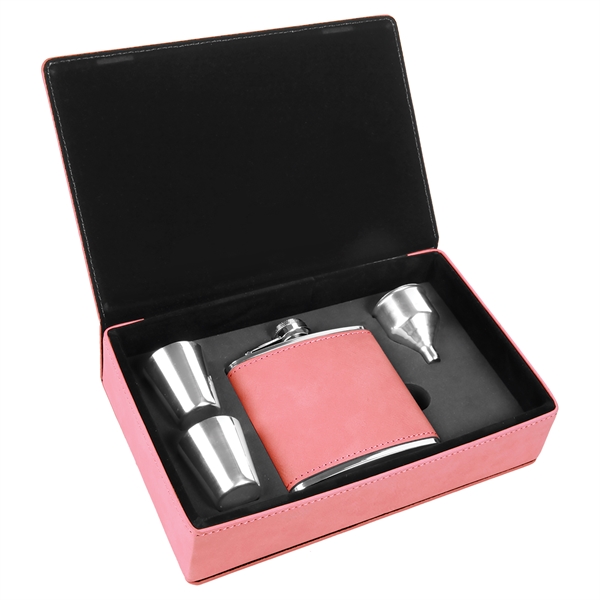 Gift box set with 6 oz. leatherette stainless steel flask, 2... from ASI 99030 Zipline / Zipline®