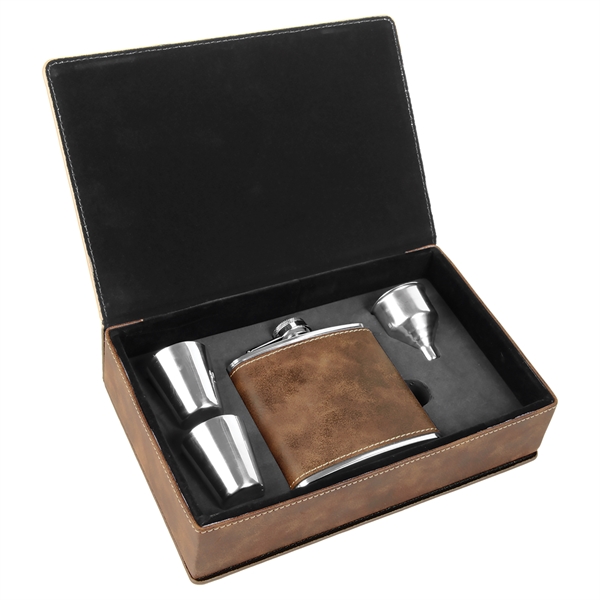 Gift box set with 6 oz. leatherette stainless steel flask, 2... from ASI 99030 Zipline / Zipline®