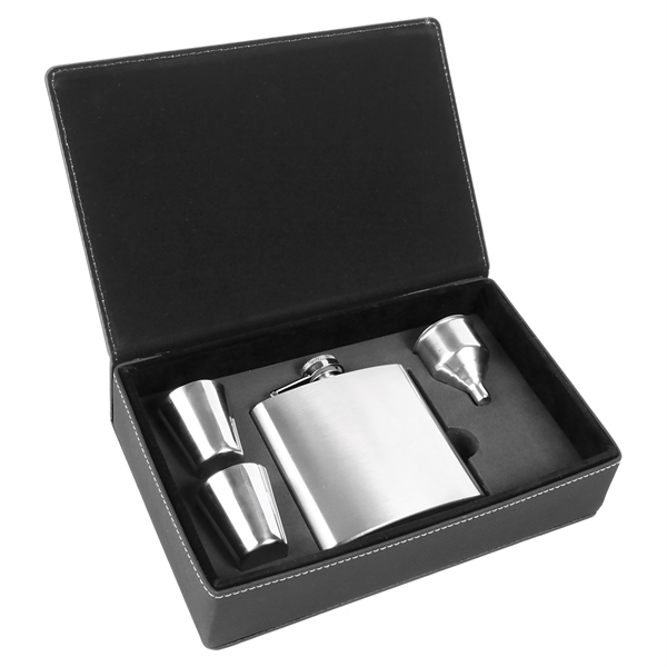 Gift box set with 6 oz. leatherette stainless steel flask, 2... from ASI 99030 Zipline / Zipline®