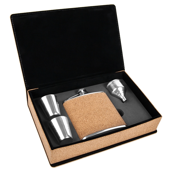 Gift box set with 6 oz. leatherette stainless steel flask, 2... from ASI 99030 Zipline / Zipline®