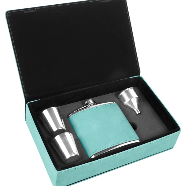 Gift box set with 6 oz. leatherette stainless steel flask, 2... from ASI 99030 Zipline / Zipline®