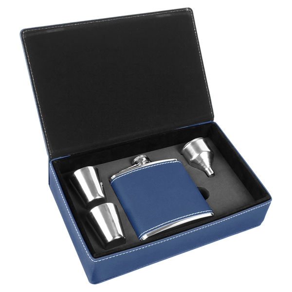 Gift box set with 6 oz. leatherette stainless steel flask, 2... from ASI 99030 Zipline / Zipline®