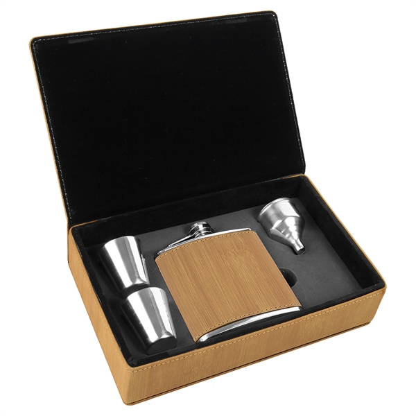Gift box set with 6 oz. leatherette stainless steel flask, 2... from ASI 99030 Zipline / Zipline®