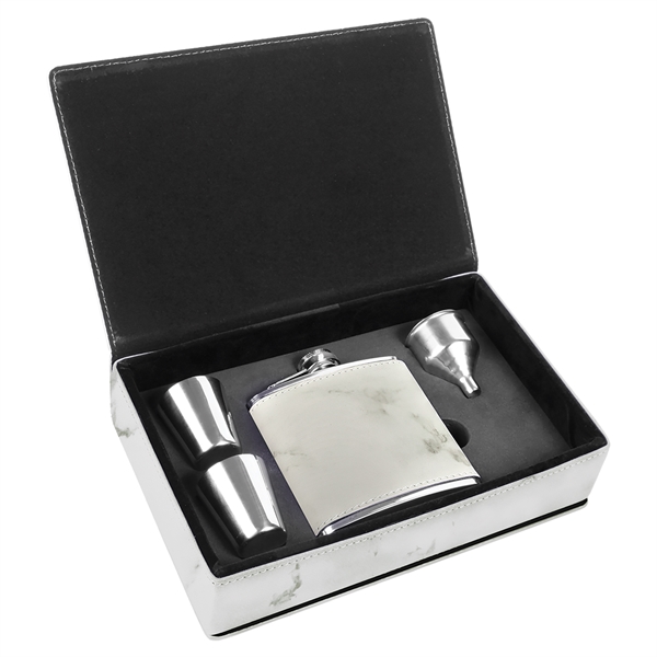 Gift box set with 6 oz. leatherette stainless steel flask, 2... from ASI 99030 Zipline / Zipline®
