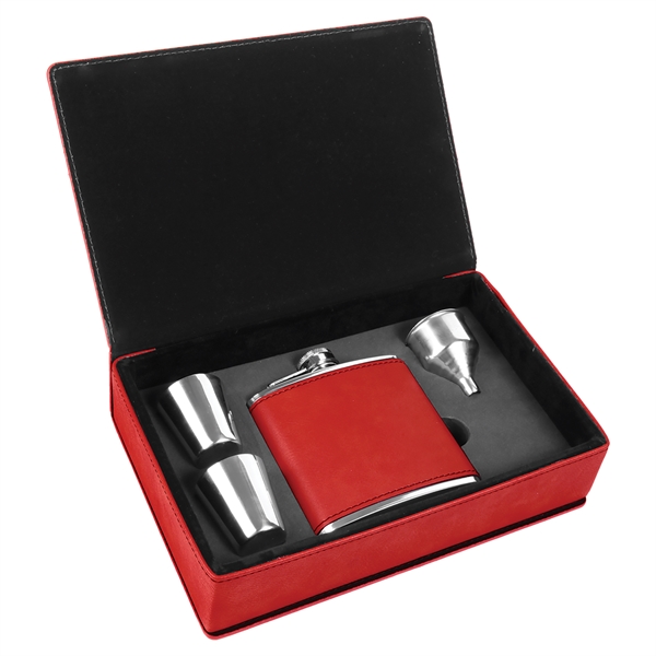 Gift box set with 6 oz. leatherette stainless steel flask, 2... from ASI 99030 Zipline / Zipline®
