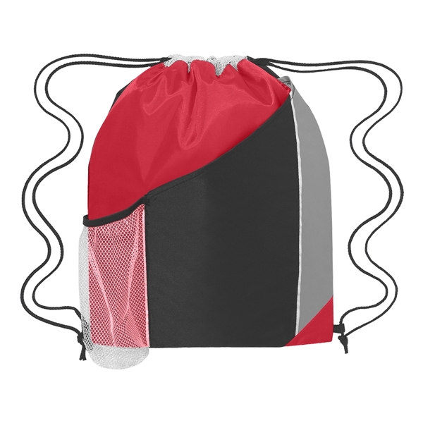 Tri-color drawstring sports pack with large front pocket and side mesh... from ASI 61125 Hit Promotional Products / Hit®