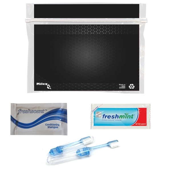 Overnight travel kit with a toothbrush, shampoo, conditioner, and toothpaste.... from ASI 84514 Safety Made