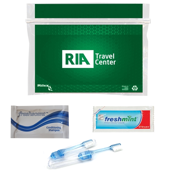 Overnight travel kit with a toothbrush, shampoo, conditioner, and toothpaste.... from ASI 84514 Safety Made