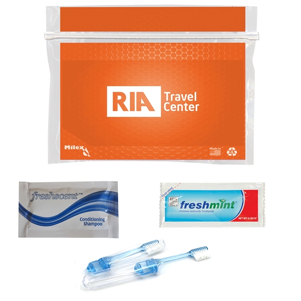 Overnight travel kit with a toothbrush, shampoo, conditioner, and toothpaste.... from ASI 84514 Safety Made