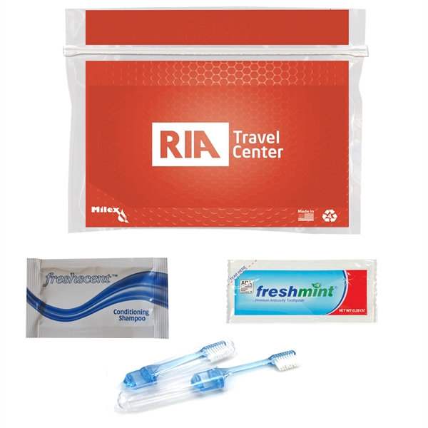 Overnight travel kit with a toothbrush, shampoo, conditioner, and toothpaste.... from ASI 84514 Safety Made