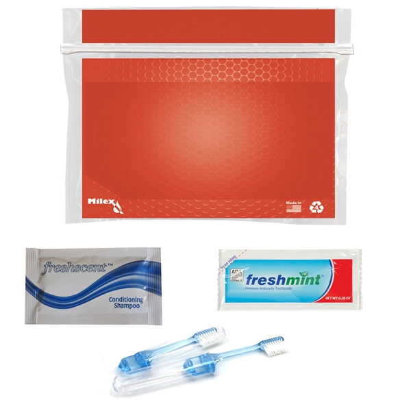 Overnight travel kit with a toothbrush, shampoo, conditioner, and toothpaste.... from ASI 84514 Safety Made