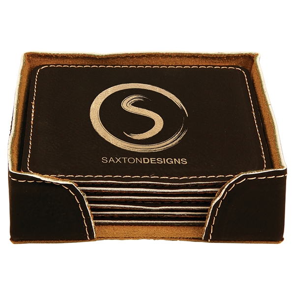 Set of 6 square-shaped leatherette coasters and holder.... from ASI 99030 Zipline / Zipline®