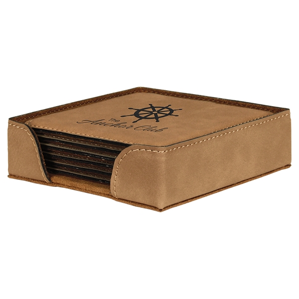 Set of 6 square-shaped leatherette coasters and holder.... from ASI 99030 Zipline / Zipline®