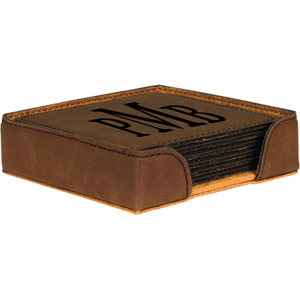 Set of 6 square-shaped leatherette coasters and holder.... from ASI 99030 Zipline / Zipline®