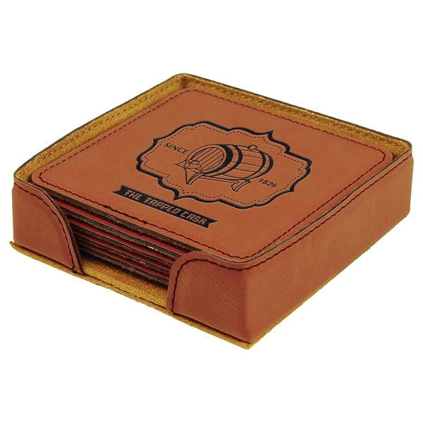 Set of 6 square-shaped leatherette coasters and holder.... from ASI 99030 Zipline / Zipline®