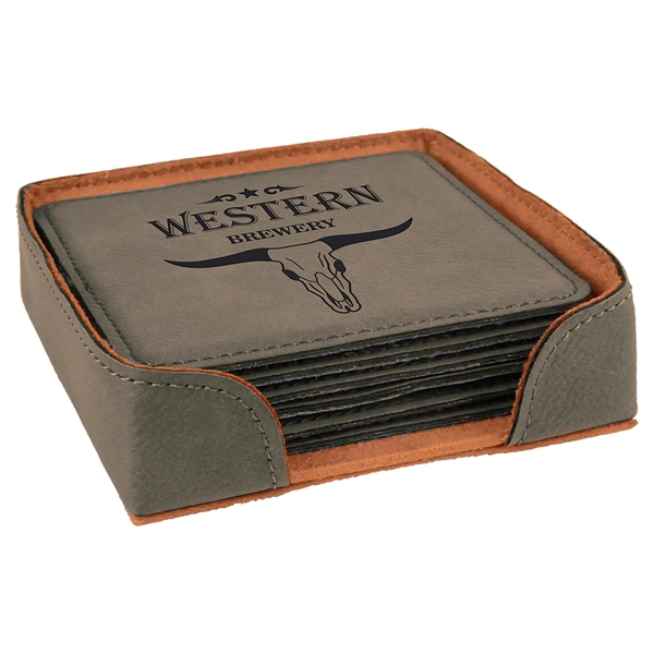 Set of 6 square-shaped leatherette coasters and holder.... from ASI 99030 Zipline / Zipline®