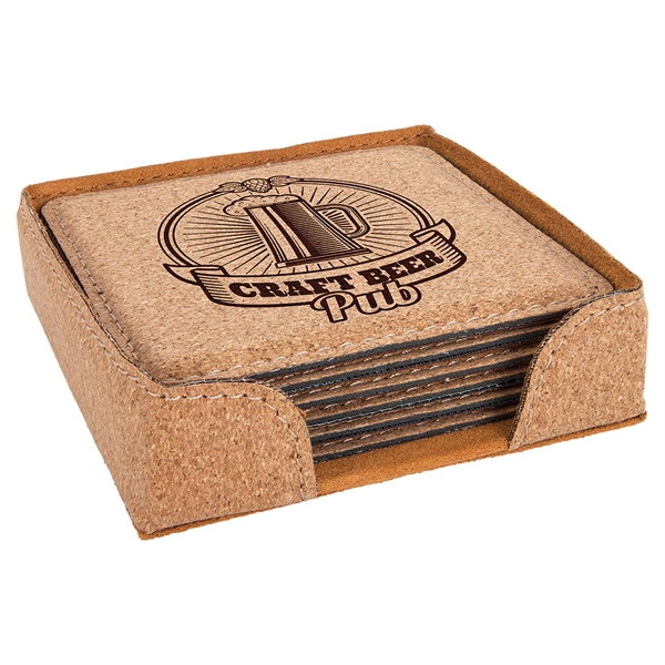 Set of 6 square-shaped leatherette coasters and holder.... from ASI 99030 Zipline / Zipline®